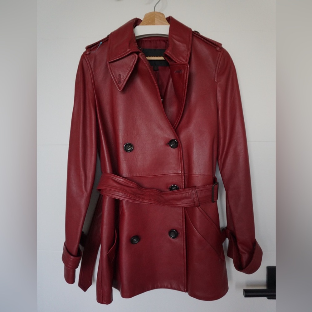 NWT- Coach (F86122) Black Cherry Genuine Leather Dylan Shrt Trench Coat